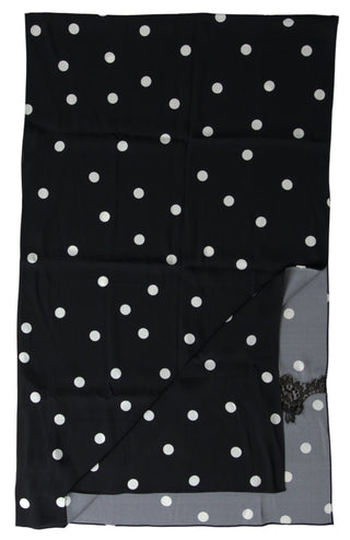 Dolce & Gabbana Black Polka Dots Silk Shawl Foulard Scarf