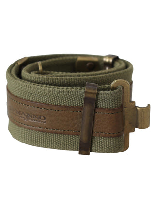 Ermanno Scervino Green Leather Rustic Bronze Buckle Army Belt