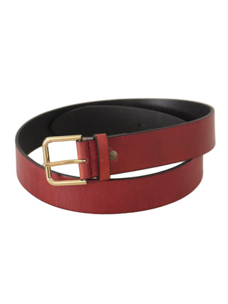 Dolce & Gabbana Red Leather Gold Logo Engraved Metal Buckle Belt