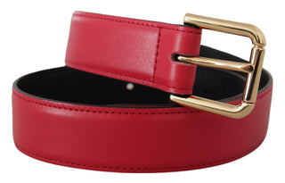 Dolce & Gabbana Red Calf Leather Gold Tone Logo Metal Buckle Belt