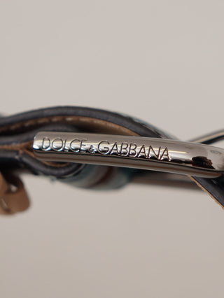 Dolce & Gabbana Blue Green Leopard Print Logo Metal Waist Buckle Belt