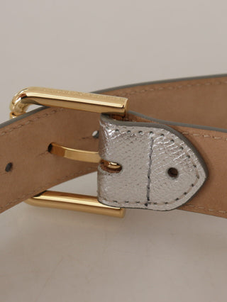 Dolce & Gabbana Silver Leather Gold Tone Logo Metal Waist Buckle Belt
