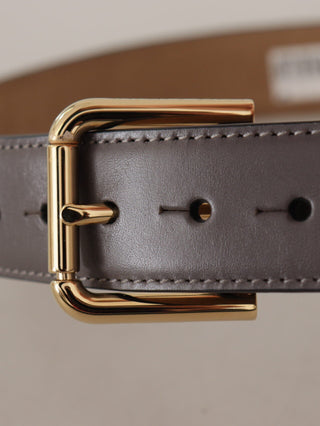 Dolce & Gabbana Gray Calfskin Leather Gold Metal Logo Buckle Belt