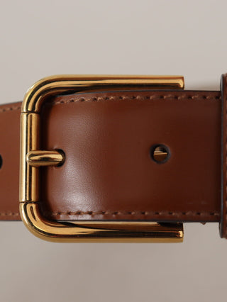 Dolce & Gabbana Brown Leather Polished Gold Metal Waist Buckle Belt