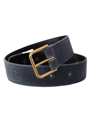 Dolce & Gabbana Navy Blue Velvet Gold Metal Logo Waist Buckle Belt