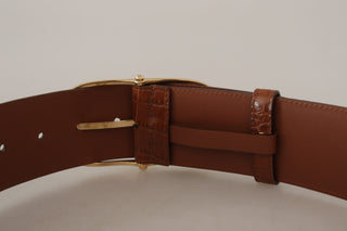 Dolce & Gabbana Brown Wide Waist Leather Gold Oval Metal Buckle Belt