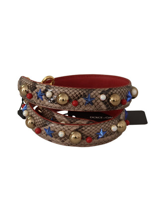 Dolce & Gabbana Brown Python Leather Studded Shoulder Strap