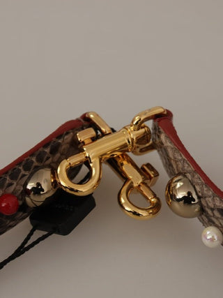 Dolce & Gabbana Brown Python Leather Studded Shoulder Strap