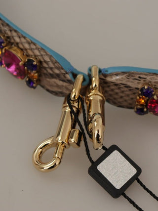 Dolce & Gabbana Brown Exotic Leather Crystals Shoulder Strap