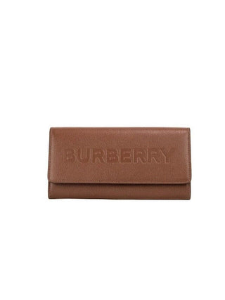 Burberry Porter Tan Grained Leather Embossed Continental Clutch Flap Wallet Brown