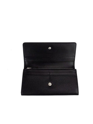 Burberry Porter Black Grained Leather Branded Logo Embossed Clutch Flap Wallet