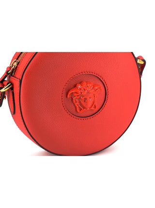 Versace Red Calf Leather Round Disc Shoulder Bag