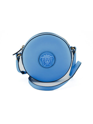 Versace Blue Calf Leather Round Disco Shoulder Bag