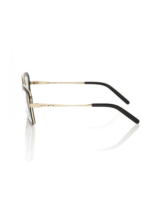 Frankie Morello Chic Black & Gold Patterned Square Eyeglasses