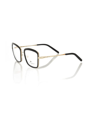 Frankie Morello Chic Black & Gold Patterned Square Eyeglasses