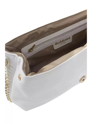 Baldinini Trend Elegant White Leather Shoulder Bag with Golden Accents