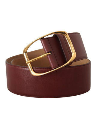 Dolce & Gabbana Maroon Leather Gold Metal Square Buckle Belt
