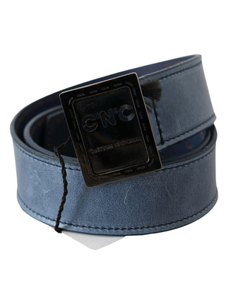 Costume National Blue Normal Leather Logo Buckle Belt