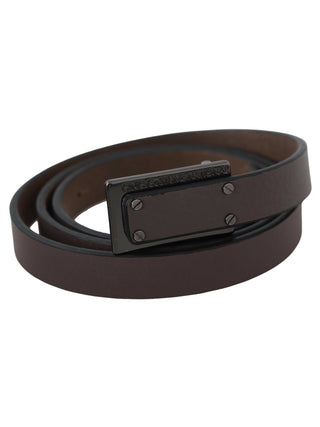 Costume National Brown Leather Tactical Logo Screw Buckle Belt