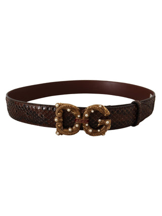 Dolce & Gabbana Brown Exotic Leather Logo Buckle Amore Belt