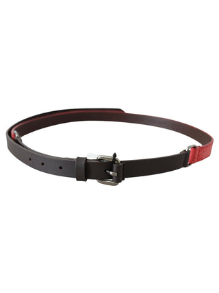 Costume National Red Brown Leather Silver Logo Buckle Waist Belt